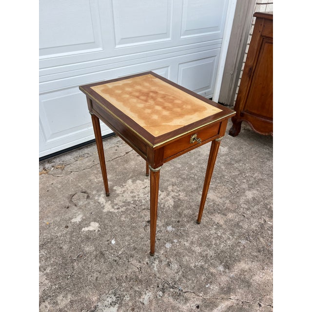 Brass French 19th Century Louis XVI Mahogany Leather Top Side Table For Sale - Image 8 of 12