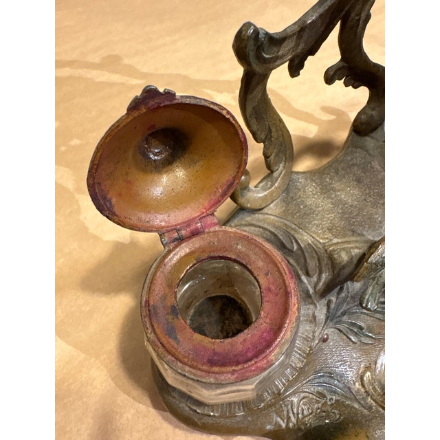 Late 19th Century Antique French Art Nouveau Figural Double Inkwell For Sale - Image 5 of 8
