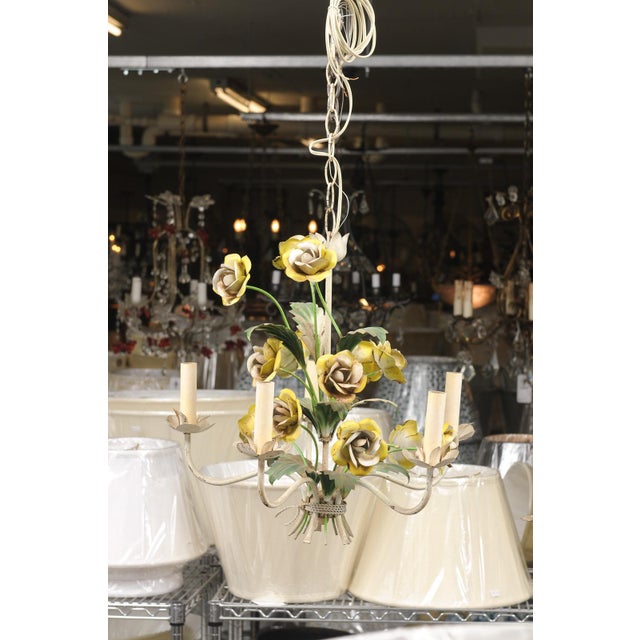Hand Painted 5-Light Tole Floral Chandelier, 1950s Italy For Sale In Atlanta - Image 6 of 14