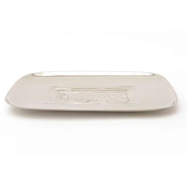 Mid-Century Modern Vintage Silver-Plate Tray Diego Rivera Style, Hallmarked, 1940's For Sale - Image 3 of 10