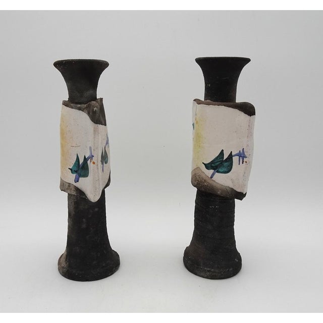 Mid-Century Brutalist Ceramic Vases or Candleholders, 1980s, Set of 2 For Sale - Image 4 of 18