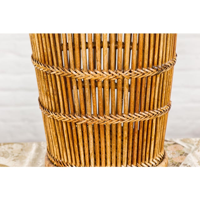 Country Style Rattan Waste Basket with Braided Woven Accents and Tapering Lines For Sale - Image 10 of 12