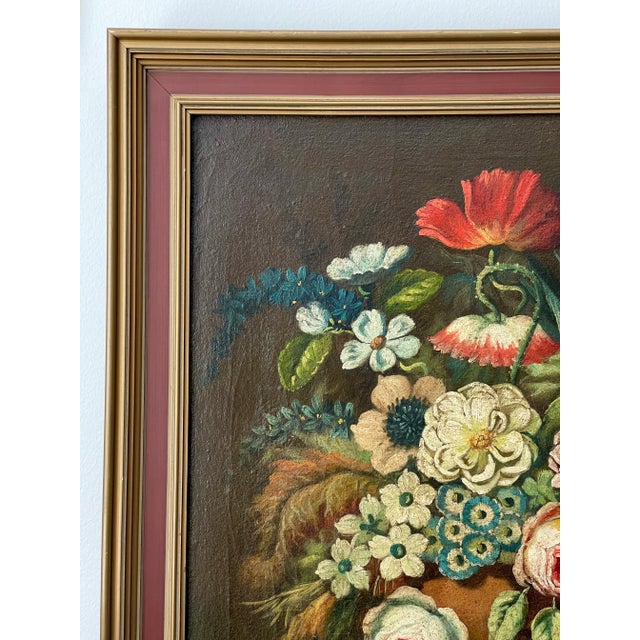 Green Antique European Dutch Masters Flower Still Life Framed Oil Painting Framed For Sale - Image 8 of 12