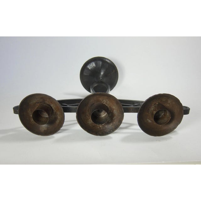 German Hugo Berger Goberg Attr. Arts & Crafts Black Iron Candelabra Pair For Sale - Image 10 of 11