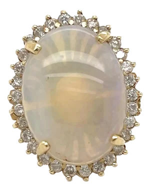 Opal & Diamond 14k Yellow Gold Oval Top Ring - Size 7