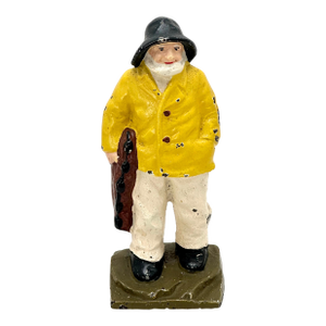 Nice Small Size Vintage 1930s "Old Salt" New England Gloucester Fisherman Cast Iron Doorstop - 6 5/8 Inches Tall