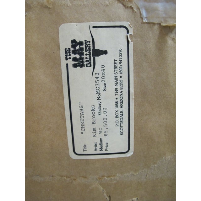 Gold Kim Brooks Signed Watercolor & Gouache Framed Cheetah Mom & Babies Painting For Sale - Image 8 of 8