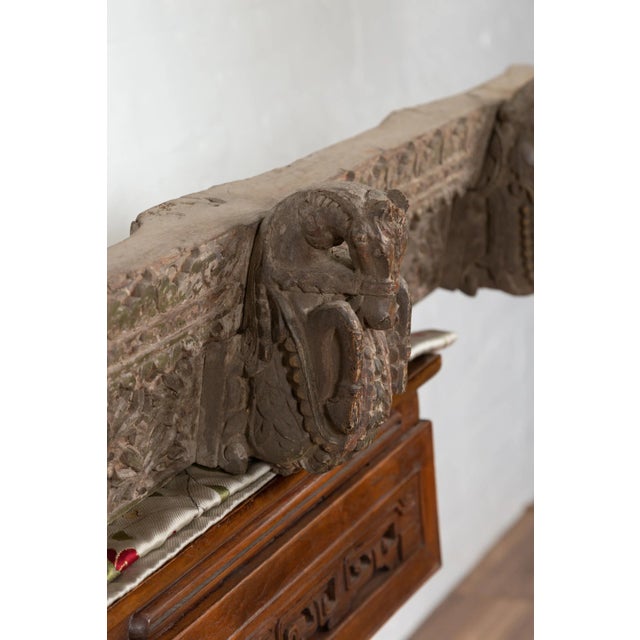 Wood Indian Antique 19th Century Architectural Temple Molding with Carved Animals For Sale - Image 7 of 13