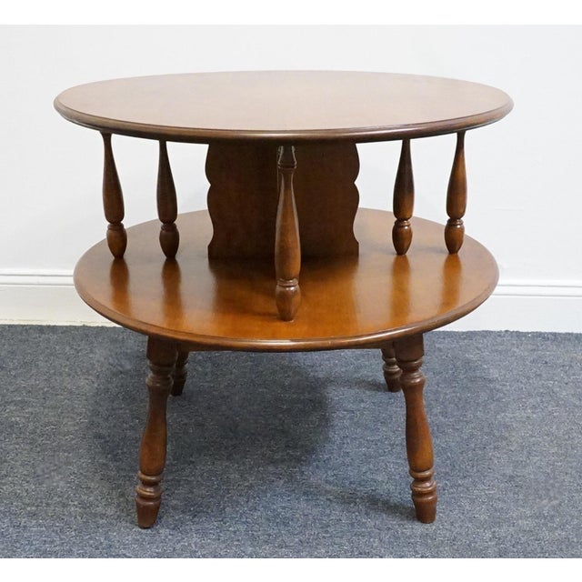 Brown Heywood Wakefield Solid Maple Early American Colonial 28" Tiered Round Drum Accent End Table 1476 - Cinnamon Finish For Sale - Image 8 of 11
