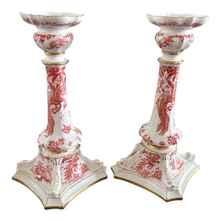 1981 Royal Crown Derby "Red Aves" Fine Bone China Candlesticks - A Pair For Sale