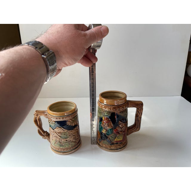 Beige Medieval Themed German Bier Steins Mugs in Glazed Stoneware, Set of 2 For Sale - Image 8 of 9
