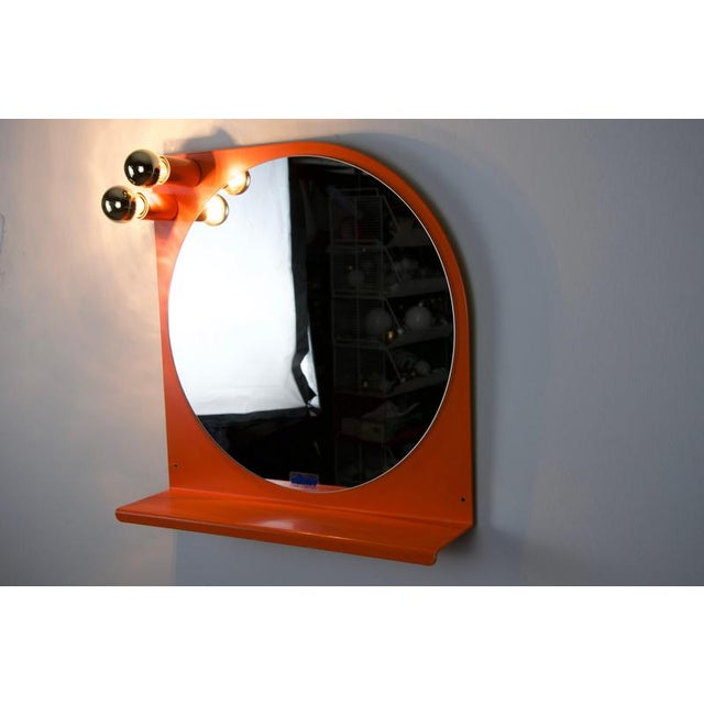 Round Orange Illuminated Wall Mirror, Germany, 1970s For Sale - Image 3 of 7