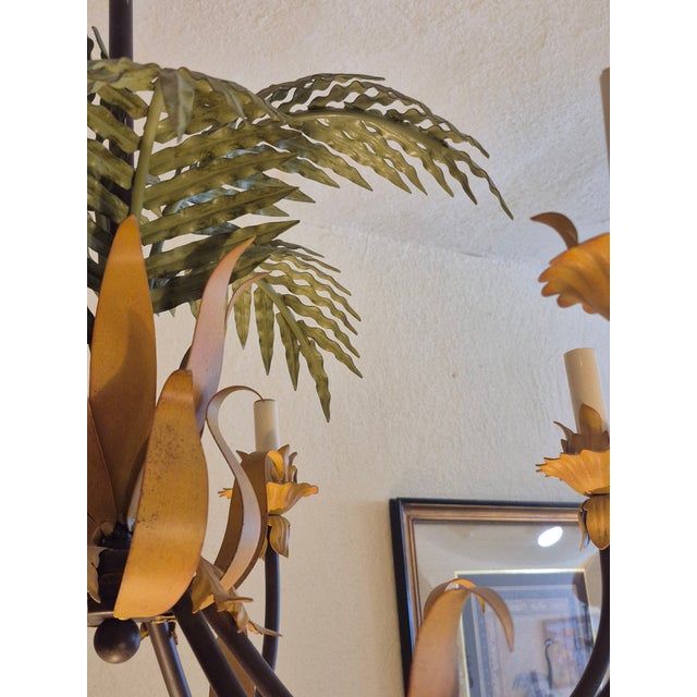 Vintage Italian Tole Palm Tree Chandlier or Light Fixture For Sale - Image 4 of 5