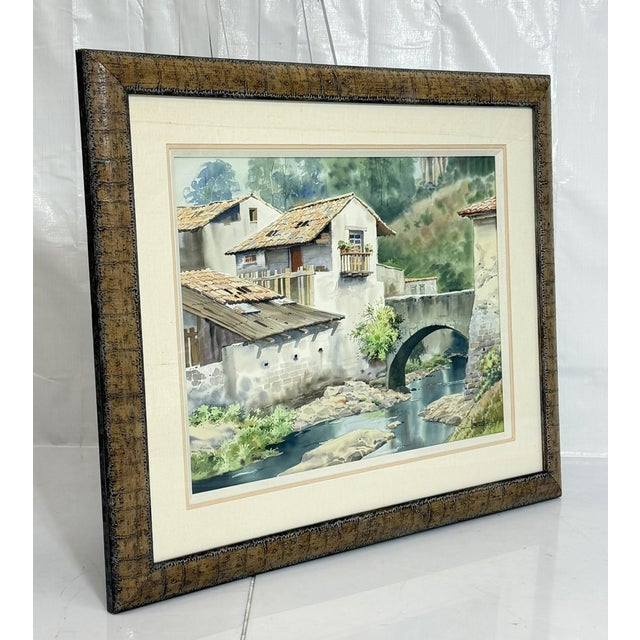Luis Amendolla (Mexican 1939-2000) Watercolor Village Landscape, Signed For Sale - Image 4 of 18