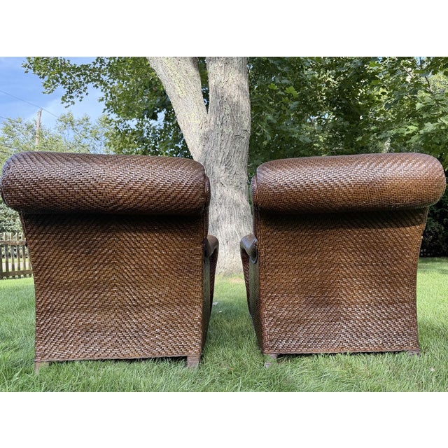 Mark Hampton for Hickory Chair Woven Lounge Chairs & Ottomans in Colefax & Fowler—Set of 2 For Sale In New York - Image 6 of 18