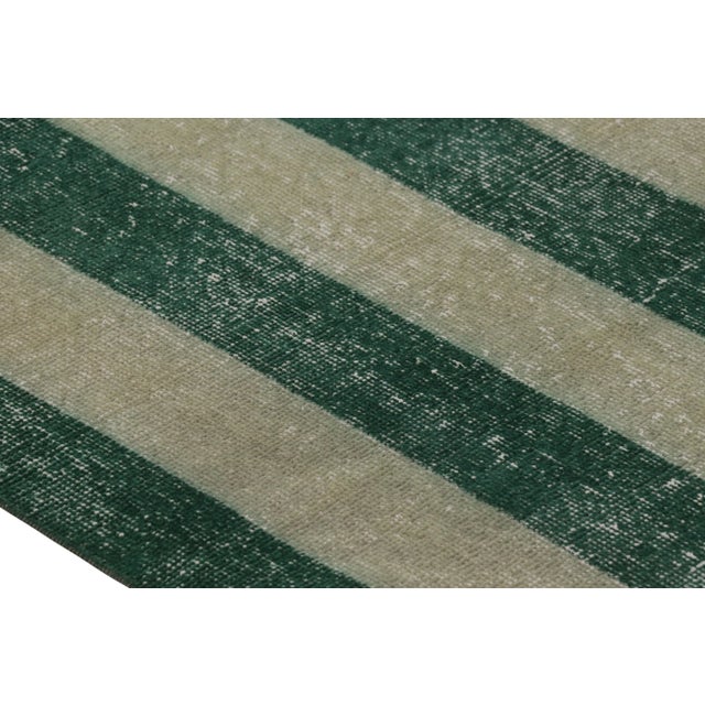 Traditional Vintage Distressed Runner Rug, Beige and Green Horizontal Stripes - Rug & Kilim For Sale - Image 3 of 8