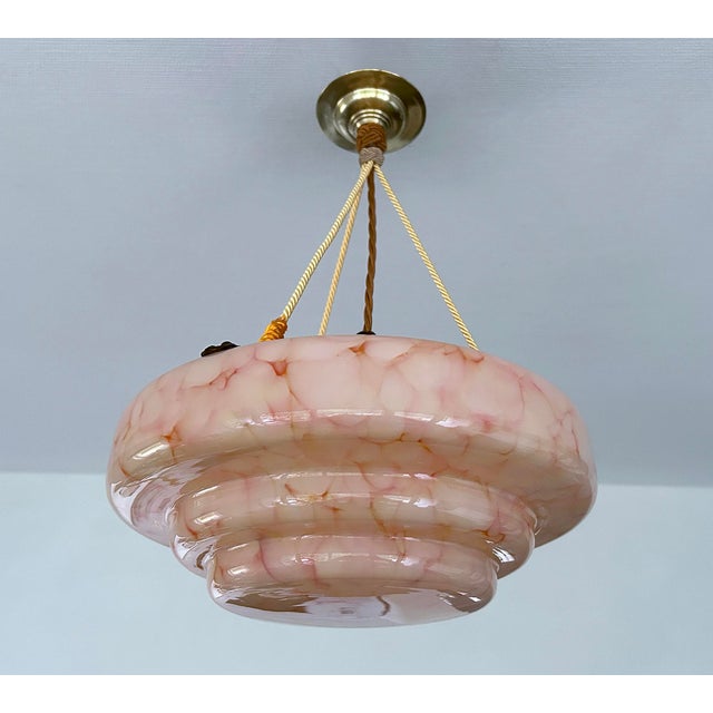 1930s Art Deco Pendant Light in Pink Marble Glass, 1930s For Sale - Image 5 of 18