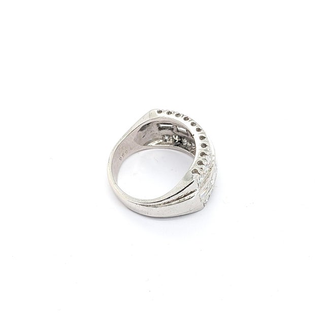 Vintage Platinum Three-Row Band With Round & Baguette Diamonds - Size 4.5 For Sale In Phoenix - Image 6 of 9