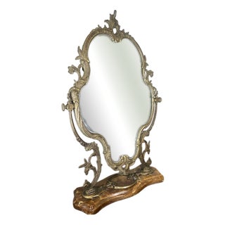 Vintage French Ornate Standing Table Mirror in Marble For Sale
