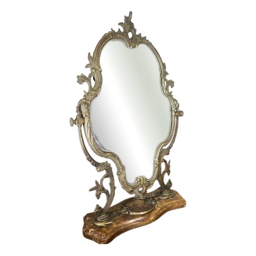 Vintage French Ornate Standing Table Mirror in Marble For Sale