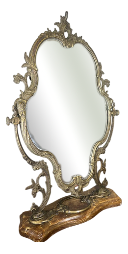 Vintage French Ornate Standing Table Mirror in Marble