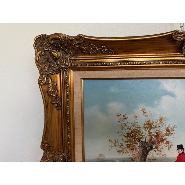 Late 20th Century W. Larsen Original Fox Hunting Oil Painting English Hunt Horses Hounds Framed For Sale - Image 9 of 15