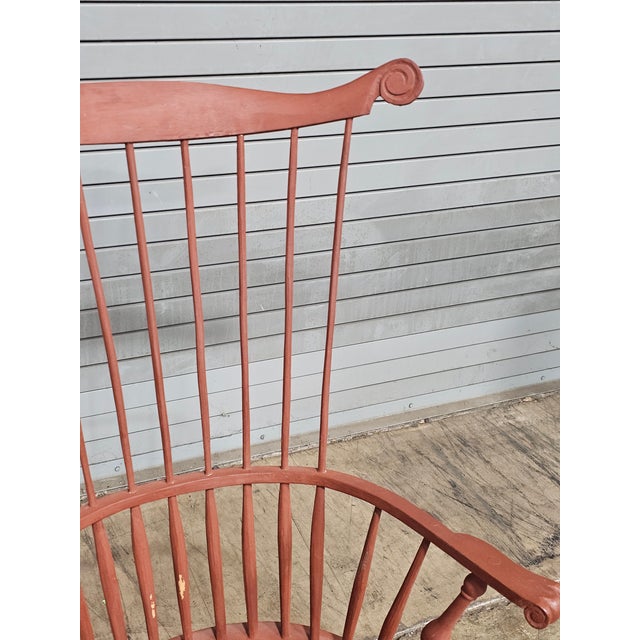 American Primitive Fan Back Windsor Arm Chair Bench Made New York Artisian For Sale - Image 3 of 10