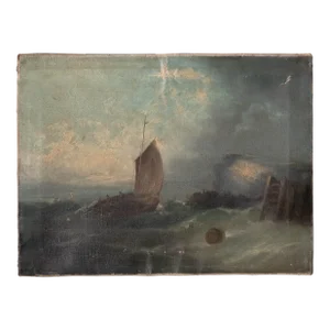 19th Century Oil on Canvas, "War Beach" by Artist William Henry Williamson (1820–1883) Signed