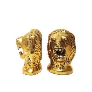 Brass Lion Head Bookends - Pair For Sale