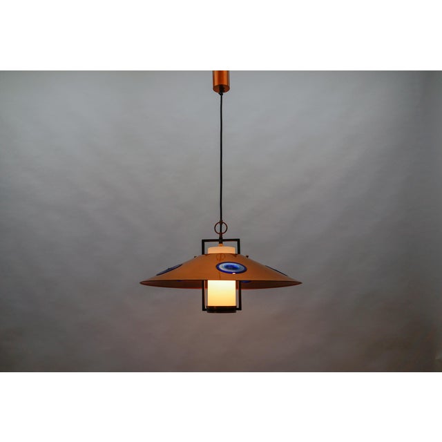 Mid-Century Modern Opal Glass Lamp with Copper Shade and Fixture, 1950s For Sale - Image 4 of 15