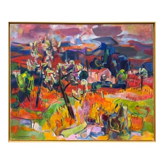 Monumental Vintage Claude Schurr Abstract Oil Painting on Canvas For Sale