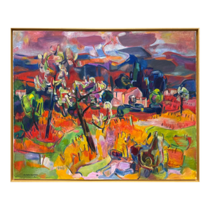 Monumental Vintage Claude Schurr Abstract Oil Painting on Canvas
