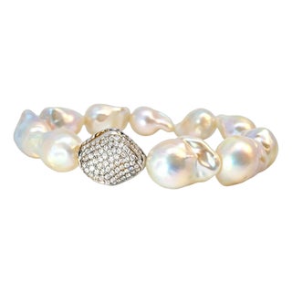 Late 20th Century Sterling Silver Biwa Pearl Stacking Vermeil Bracelet For Sale