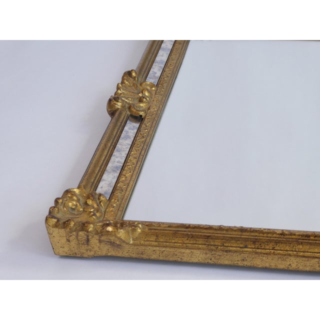Vintage Rectangular Wall Hanging Gilt Wood Gold Ornate Mirror, 1960s For Sale - Image 9 of 11