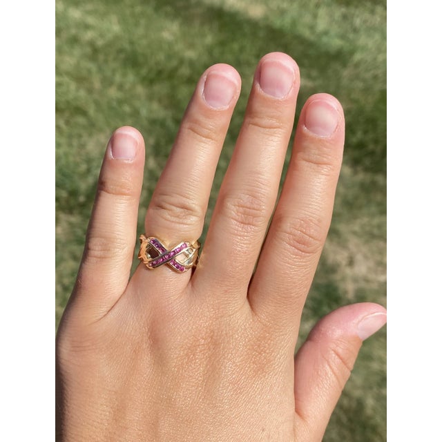 The Arborcrest: Ladies 14K Gold Crossover Wide Band set with Rubies For Sale - Image 9 of 10
