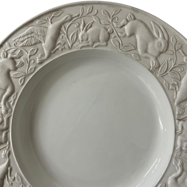 Late 20th Century Vintage Large Rabbit and Geese, Ducks White Ironstone Themed Serving Bowl Made in Italy For Sale - Image 5 of 5