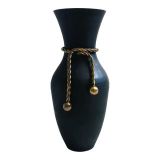 Black Brass Vase With Rope Detailing For Sale