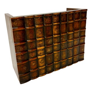 Late 20th Century Theodore Alexander Faux Book Spine Shelf Display by Turtle and Crane - English Library Trompe l'Oeil For Sale