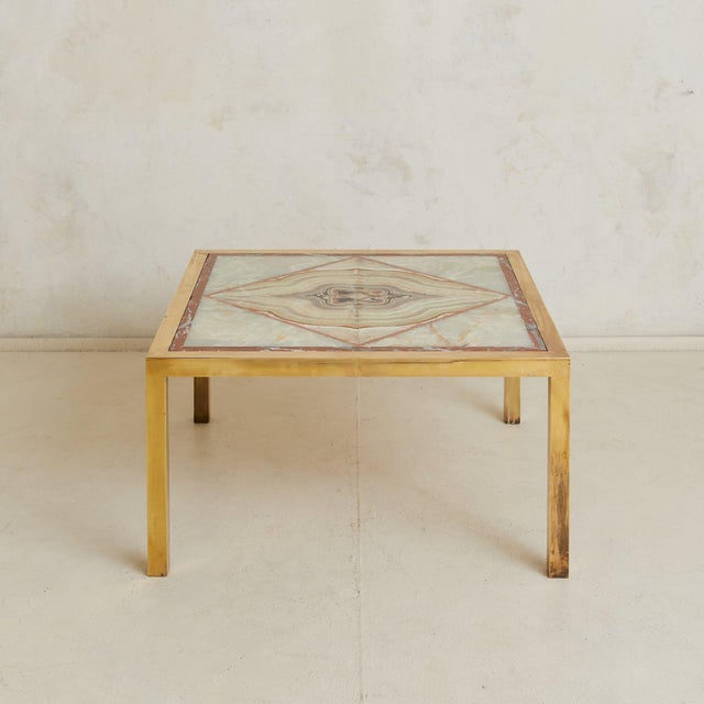 Modern Square Onyx + Brass Coffee Table, 1970s For Sale - Image 3 of 8