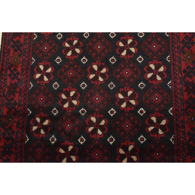 1990s Baloch Rug 3'4'' X 6'5'' Blue Wool Vintage Tribal Hand-Knotted Oriental Carpet For Sale - Image 5 of 12