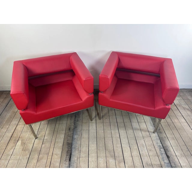 Red Set of Armchairs in Red Leatherette and Chrome Aluminum, 1980s For Sale - Image 8 of 9