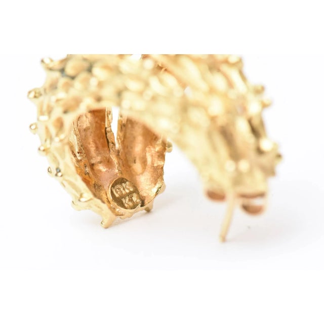 Vintage 18 Karat Gold Pierced Earrings Italian For Sale In Miami - Image 6 of 10