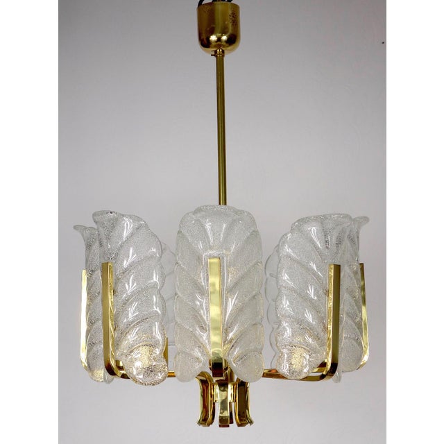 1960s Scandinavian Brass and Ice Glass 8-Light Chandelier by Carl Fagerlund for JSB, 1960s For Sale - Image 5 of 12