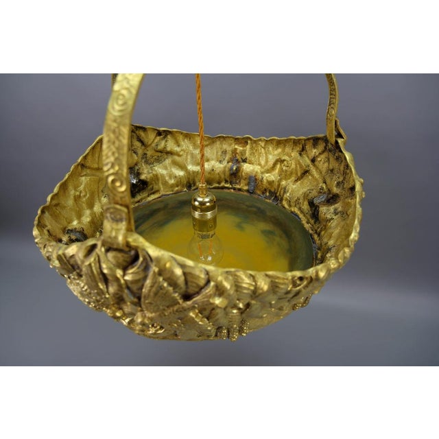 Art Deco French Brass Chandelier with Yellow Pâte De Verre Glass by Degué, 1930s For Sale - Image 15 of 18