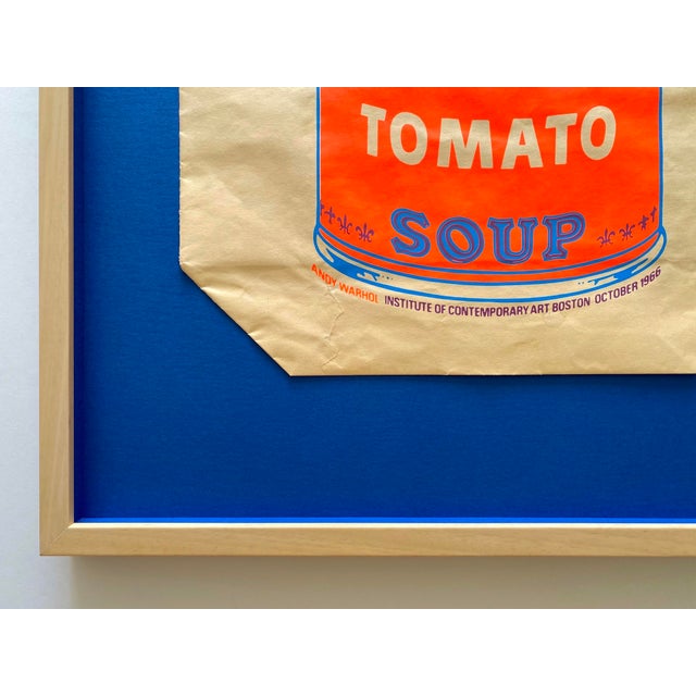 Andy Warhol Vintage 1966 Mid Century Modern " Campbell's Tomato Soup Can " Silkscreen Print Framed Pop Art Exhibition Shopping Bag For Sale - Image 9 of 18