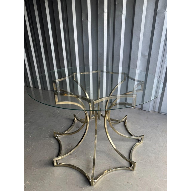 Hollywood Regency Bernhardt Hollywood Regency Sculptural Brass Star Base Round Glass Top Table, 42" For Sale - Image 3 of 3