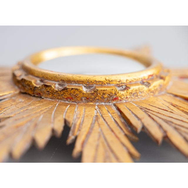 1950s Mid Century French Giltwood Sunburst Convex Mirror For Sale - Image 5 of 8