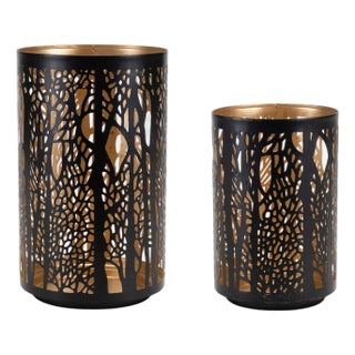 Forest Trees Punched Metal Candle Holder (Set of 2) For Sale