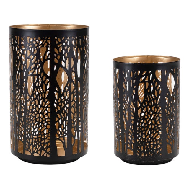 Forest Trees Punched Metal Candle Holder (Set of 2) For Sale