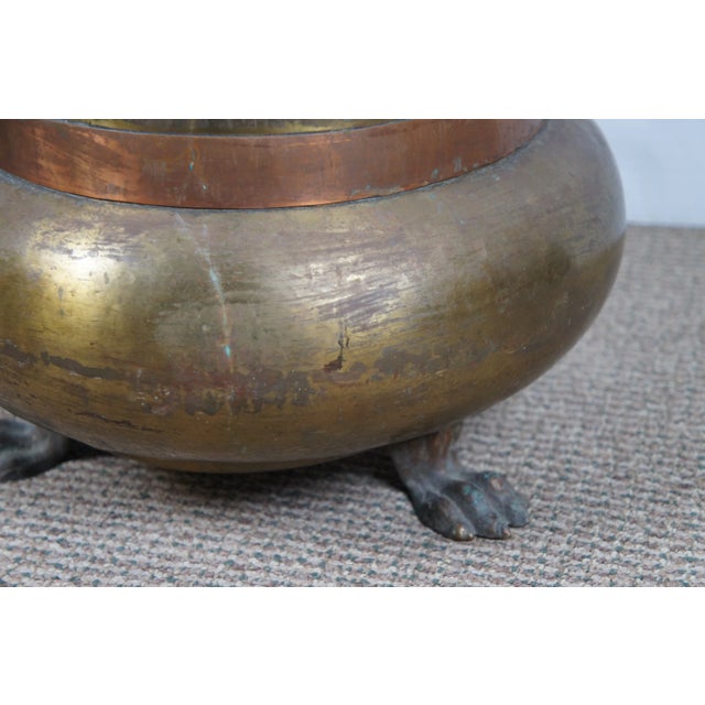 Early 20th Century Arts & Crafts Brass Copper Lion Head Claw Foot Umbrella Cane Stand For Sale - Image 11 of 12